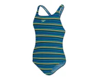 Speedo Women's Printed Medalist Swimsuit - True Navy/Beautiful Blue/Hypersonic/Swell Green/Zest Green