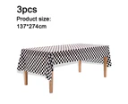 3 Pcs Black Checkered Tablecloth Plastic | Checkered Disposable Table Cover | Retro, Diner, Racing Party Decor 54” X 108”