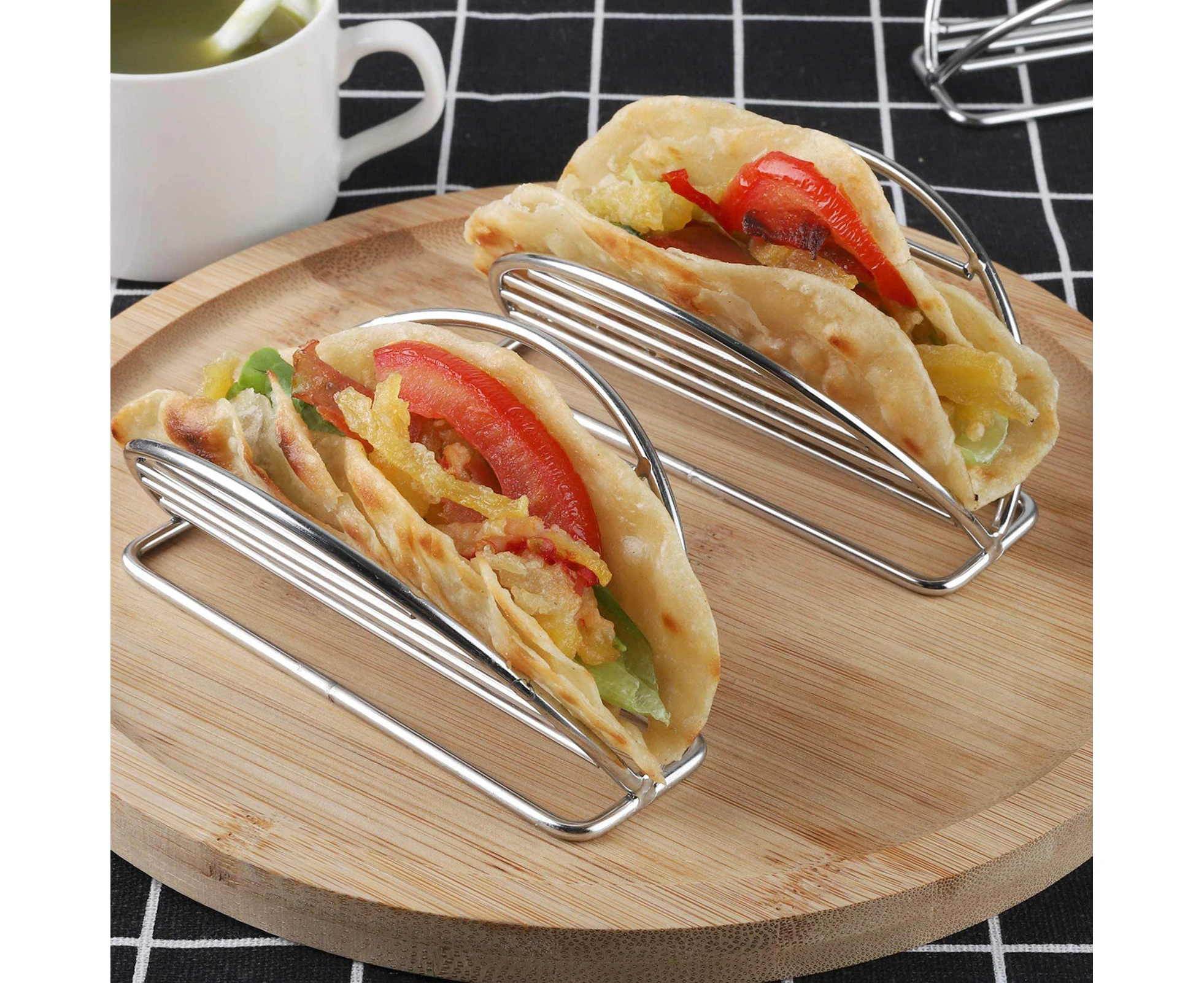 Taco Holder Non-stick Easy to Clean Space Saving BPA-free Smooth Edges Food Protector Stainless Steel Drip Tray Burrito Stand for-Stainless Steel