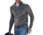 Mens Half Zip Long Sleeve Casual Polo Collar T-Shirt Pullover Jumper Blouse Top Sports - Gray