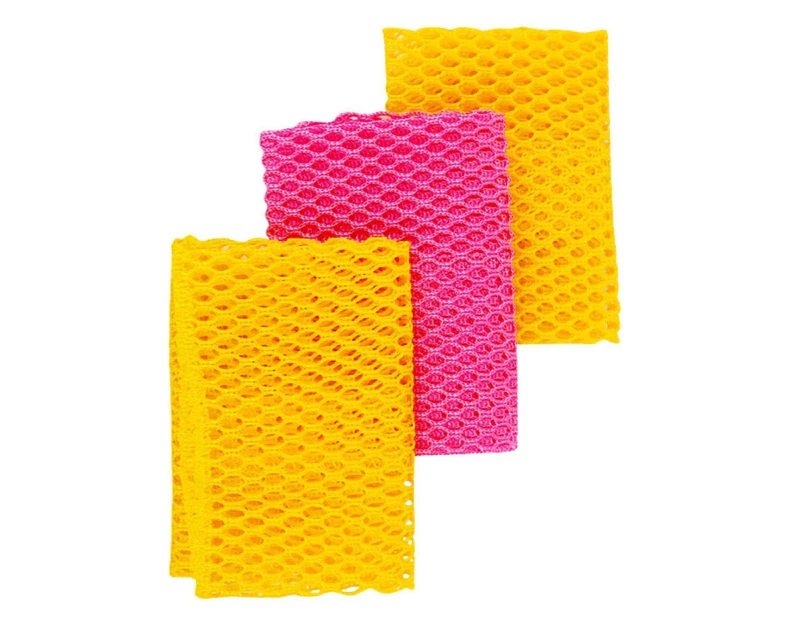 3 Piece Dishwashing Net Innovative Mesh Fabric Ultra Durable Anti-Scratch Dishwashing Towels Random Color