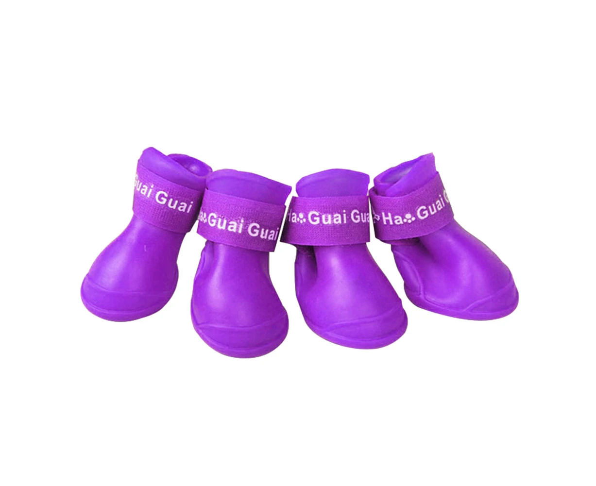 Centaurus Solid Color Pet Puppy Dog Shoes Rain Snow Anti-slip Waterproof Boot Footwear-Purple