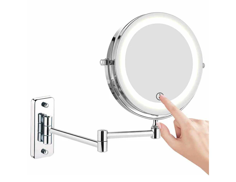 Feelglad Wall Mounted Vanity Mirror, 10X Magnifying Mirror, Double Sided Mirror with LED Light, 360° Rotatable Vanity Mirror, 7 Inch