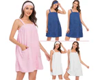 1Pcs Women's Bath/Shower Wrap Towel Dress with Straps Closure Lightweight Knee Length Body Wraps (XXL)