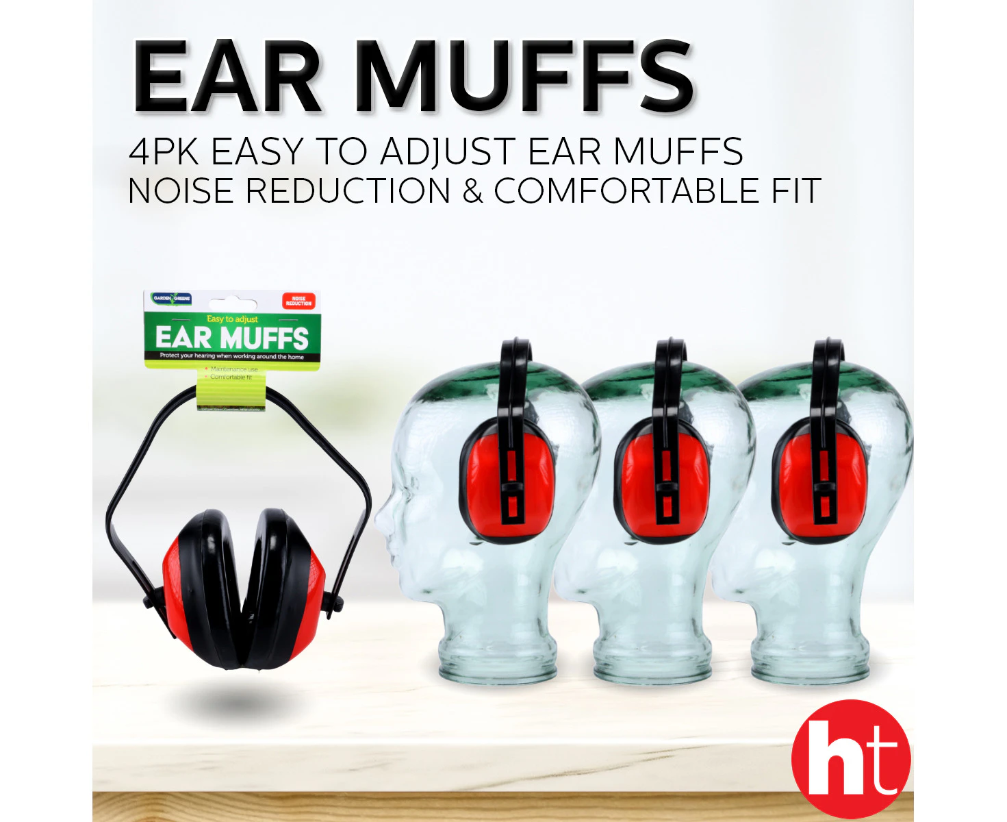 [4PK] Garden Greens Ear Muffs, Adjustable, Large Ear Cup Openings For Optimum Comfort, Covers Your Whole Ear