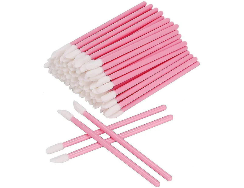 100 Pcs Disposable Lip Brushes Make Up Brush Lipstick Lip Gloss Wands Applicator Tool(pink) (100pc)