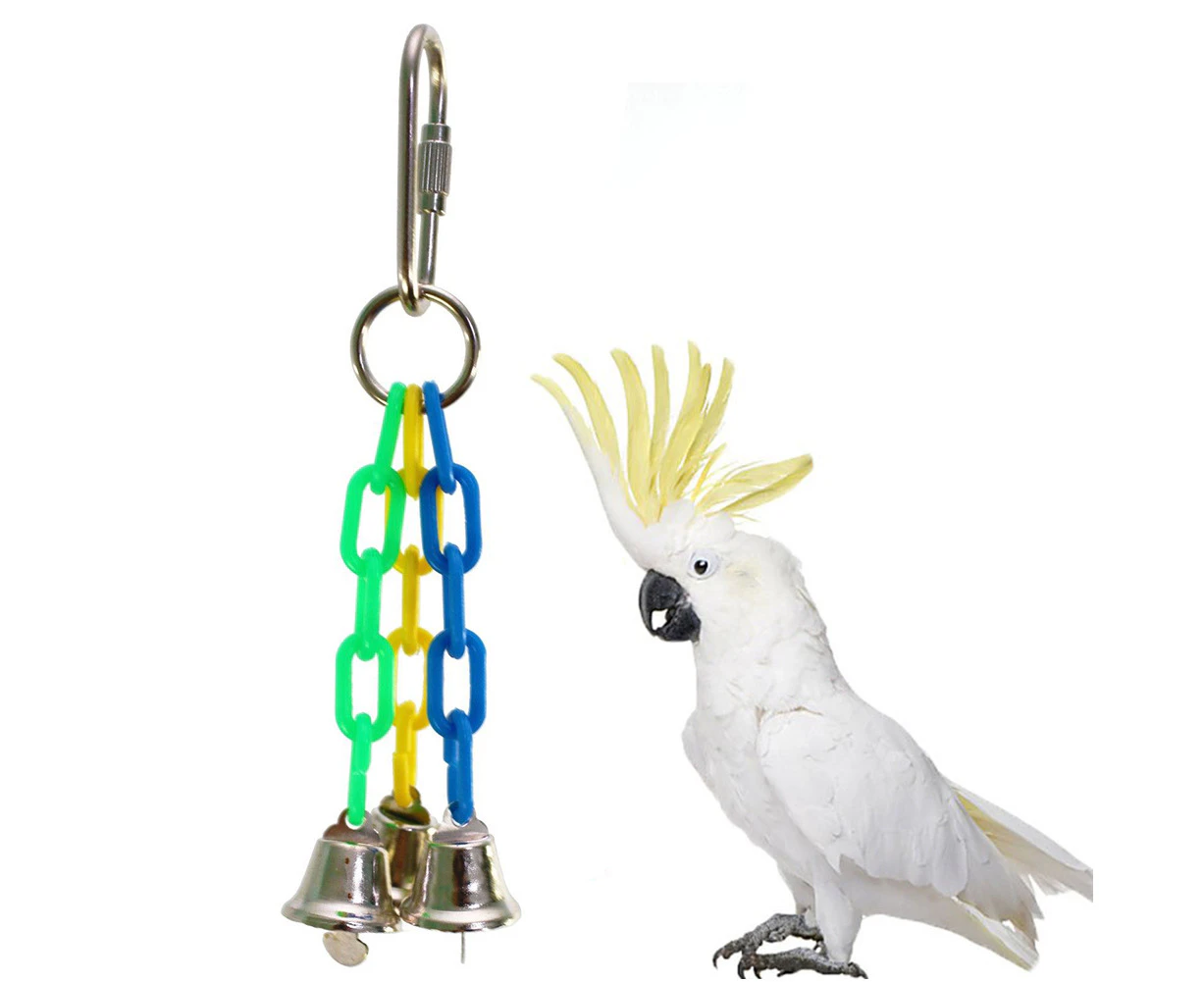 Bird Parrot Lovebird 3 Bell Chain Molar Grinding Paw Chewing Toy Cage Decoration