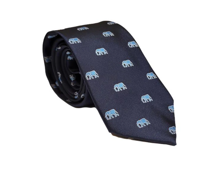 Kings Collection Men Formal Elephant Pattern Tie Polyester Blue Neck Tie