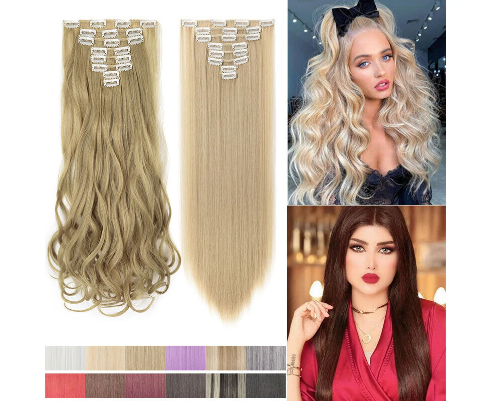 26" STRAIGHT 8 Pieces Clip in Real Natural As Human Hair Extensions Long Thick ash blonde