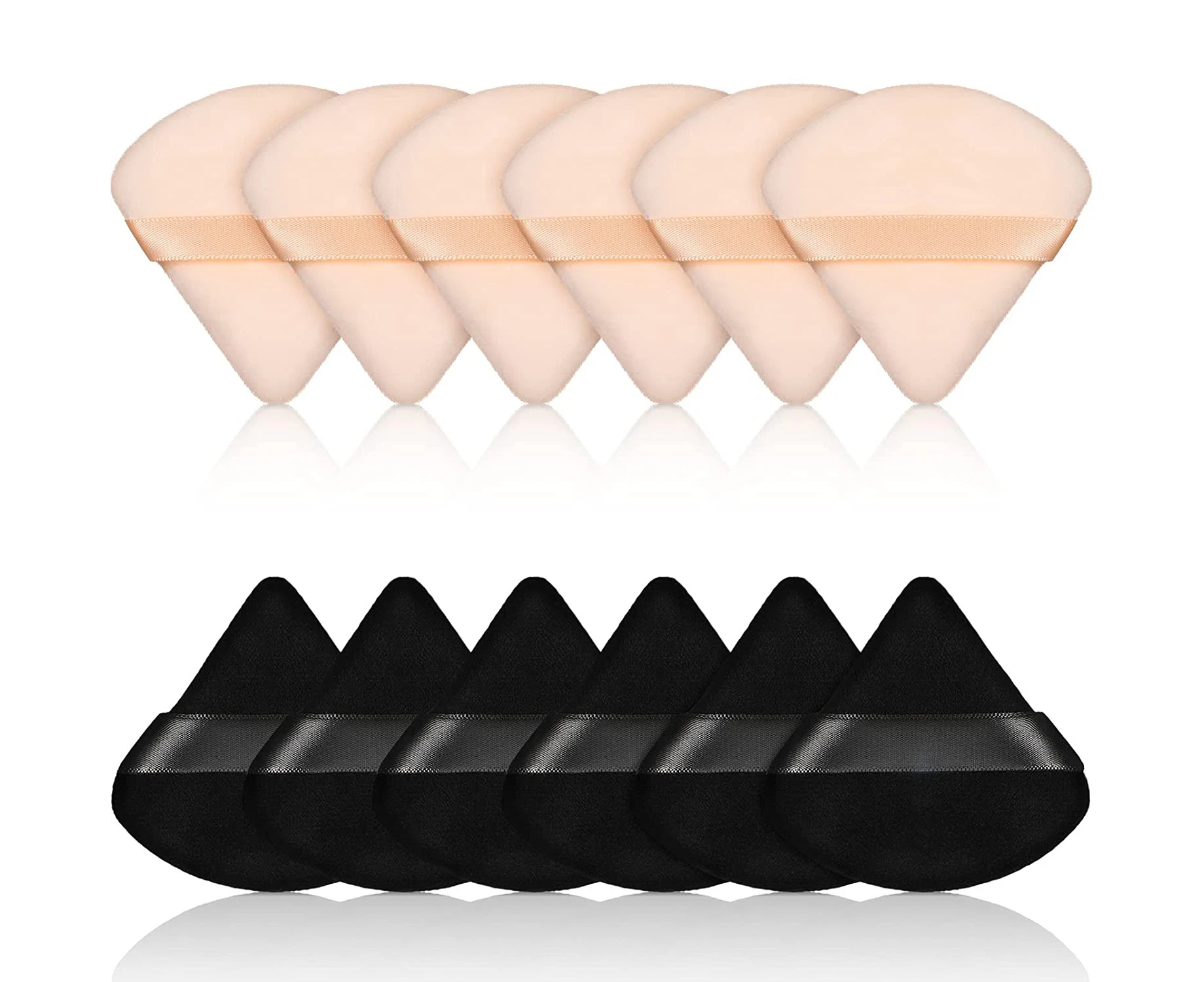 12 Pieces Powder Puff Face Triangle Makeup Puff for Loose Powder Soft Body Cosmetic Foundation Sponge Mineral Powder Wet Dry(Black, Nude )