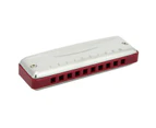 10 Hole Organ Blues Harmonica 10 Hole Mouthorgan G Key Wind Instrument Abs Resin Stainless Steel (Red)