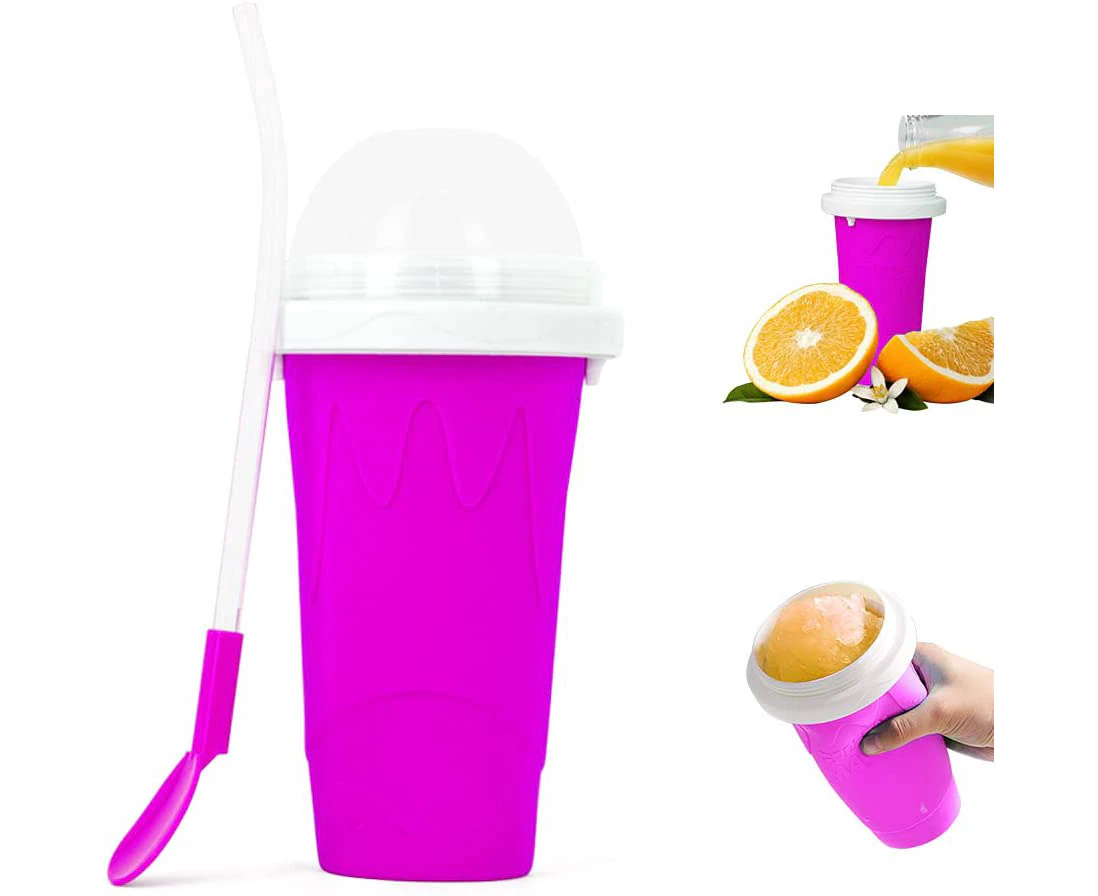 Red Slushie Cup, Magic Quick Frozen Smoothies Cup Cooling Cup Double Layer Squeeze Cup Slushy Maker, DIY Homemade Ice Cream Maker