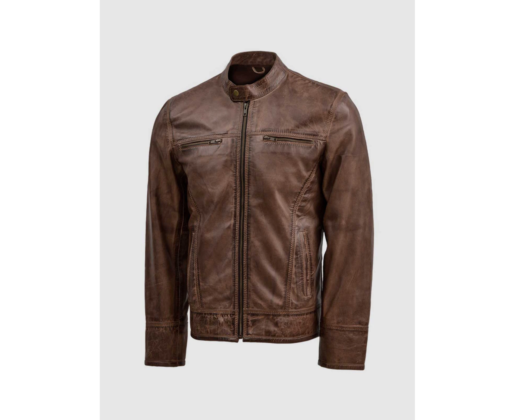 Men's Sheep Brown Vintage Waxed Leather Jacket