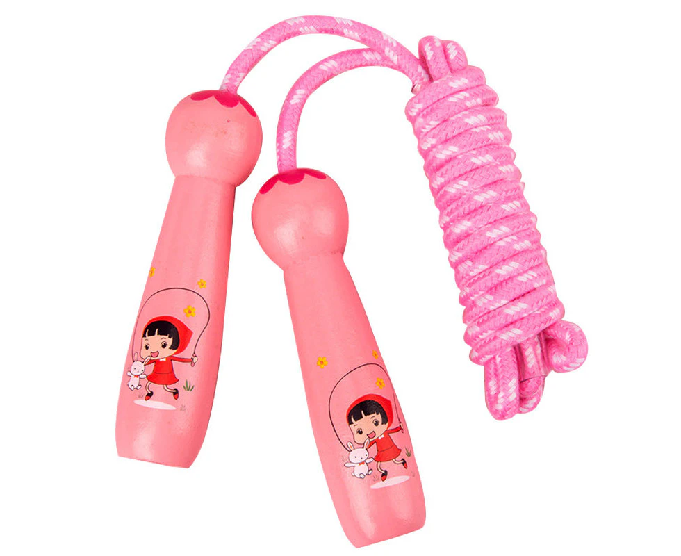 GEERTOP Kids Wooden Handle Jump Rope Adjustable for Outdoor Fun Activity-Pink