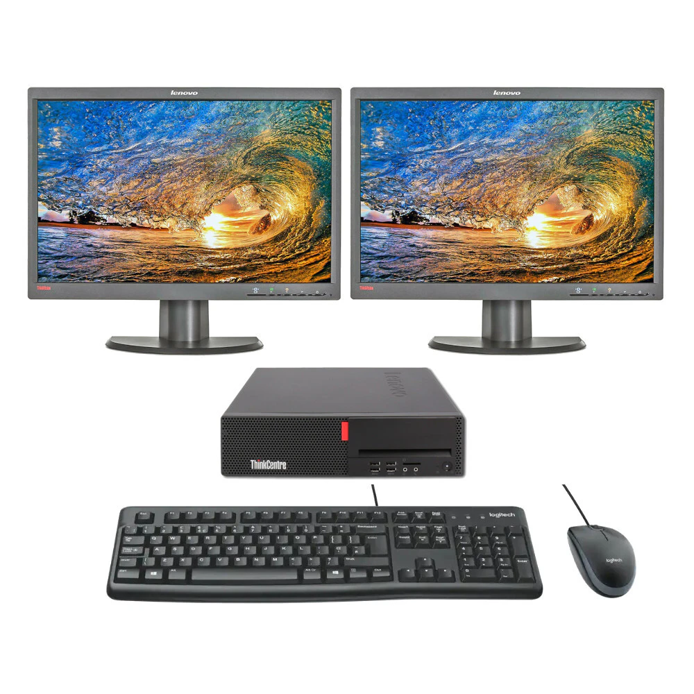 Lenovo M710s SFF Bundle Desktop i5-7400 3.0GHz 8GB RAM 256GB NVMe +  Dual 23" Monitor - Refurbished Grade A