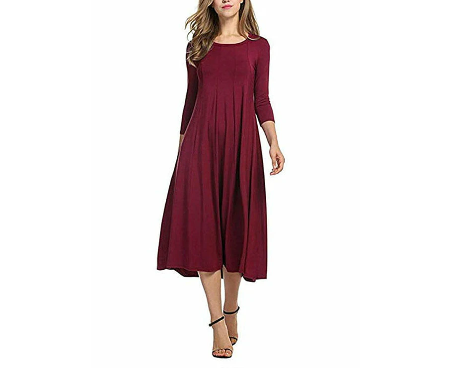 Women Dress Clearance Casual Half Sleeve Loose Ladies Evening Long Maxi Dress,Wine Red,Xl