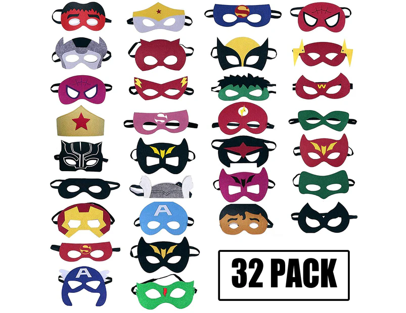 32pcs kids superhero masks party gifts felt and stretch, superhero party masks kids masquerade cosplay eye mask