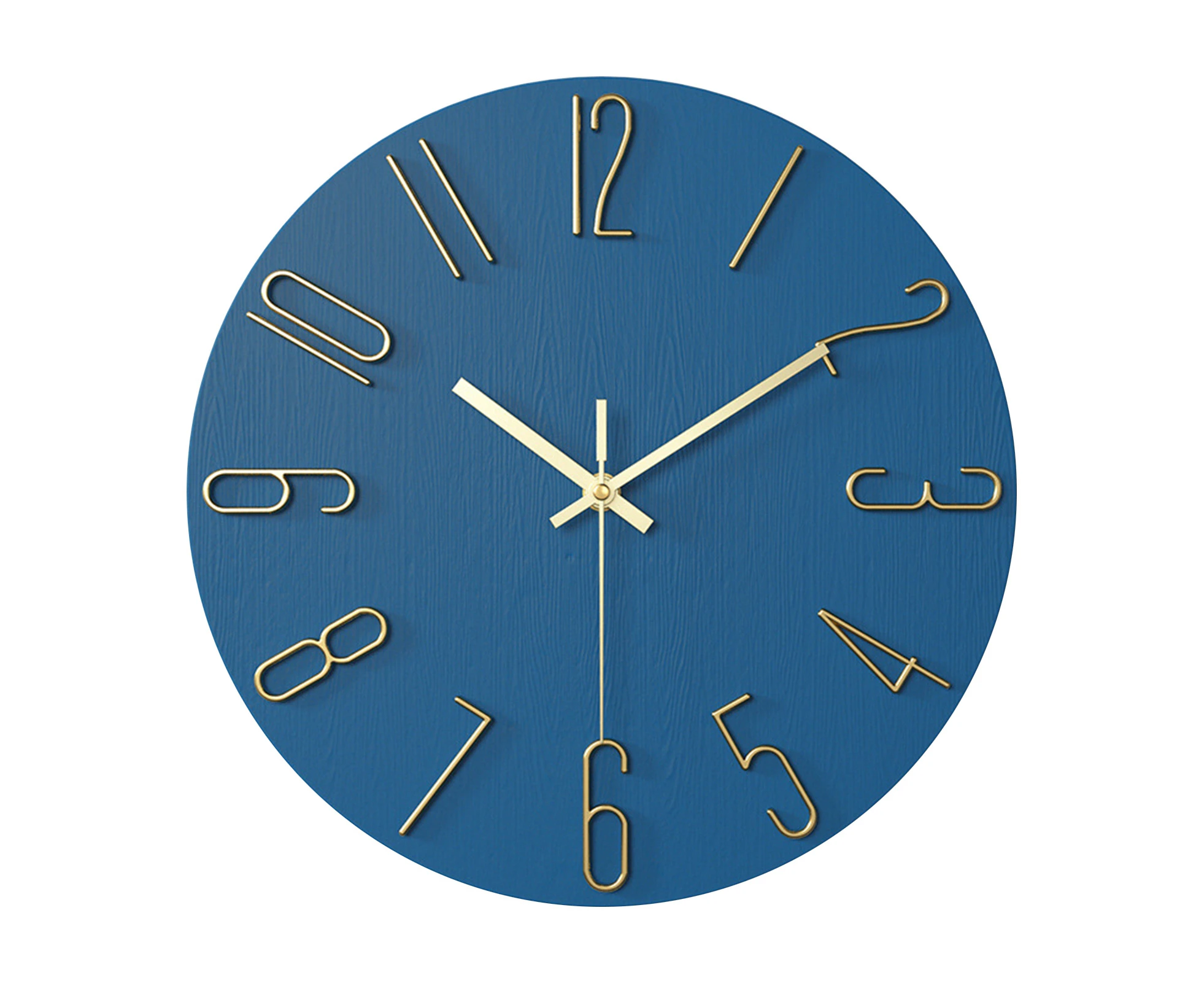 Quartz Clock Mute Ornamental Battery Powered 12 Inch Non Ticking Needles Wall Clock for Office - Blue