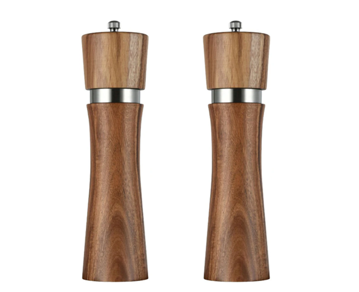 Salt and Pepper Grinder Set – Wooden Salt and Pepper Shakers Set – Adjustable Coarseness Mill Grinders 8 inch two color boxes