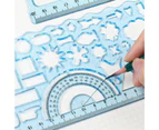 2Pcs Student Ruler Multifunctional Drawing Stationery Multi Shaped Hollowed-out Geometry Ruler with Protractor for School - Blue