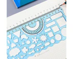 2Pcs Student Ruler Multifunctional Drawing Stationery Multi Shaped Hollowed-out Geometry Ruler with Protractor for School - Blue