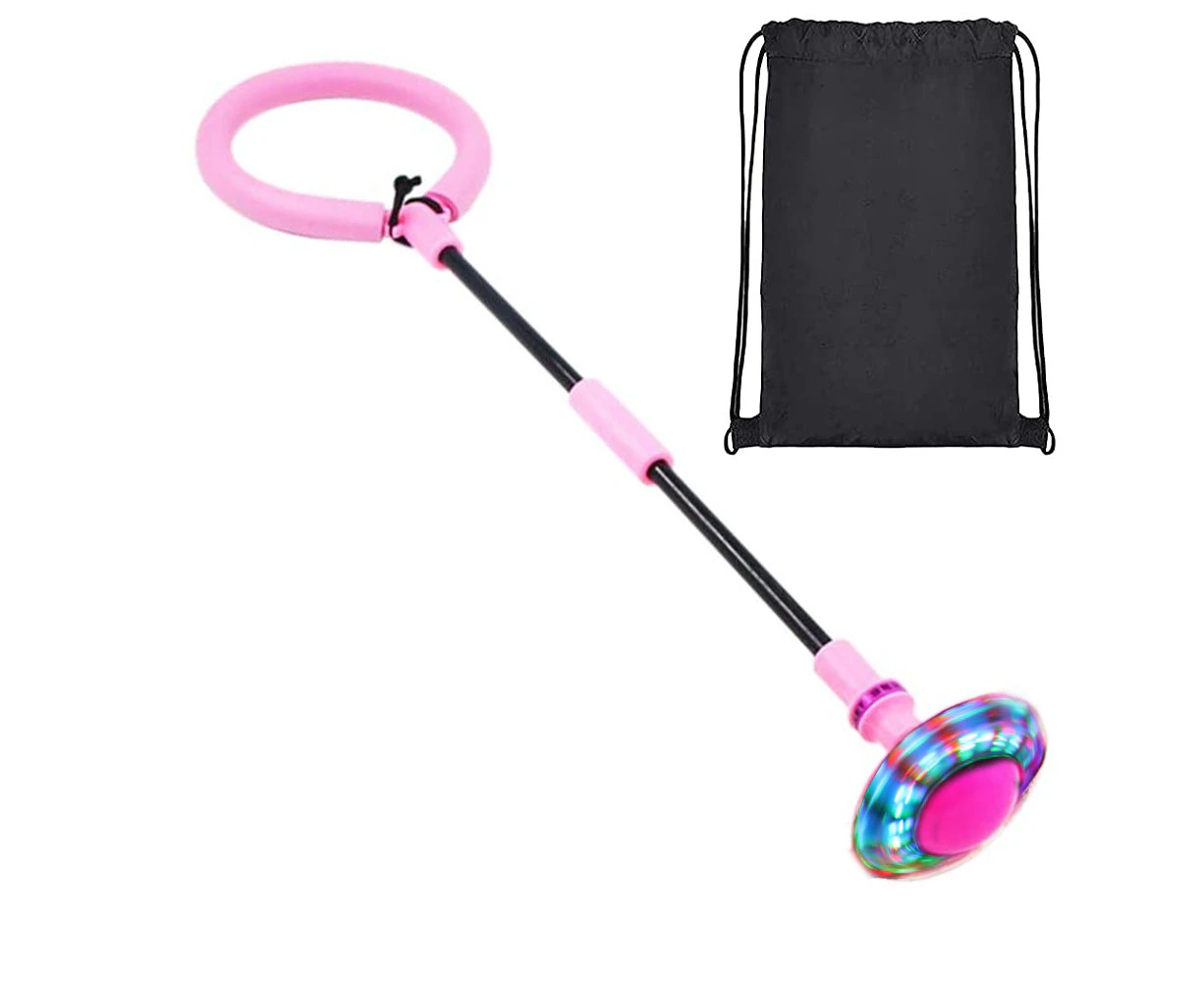 Skip Ball for Kids with Backpack, Foldable Ankle Sports Swing Ball, Colorful Flashing Jump Rope Fat Burning Game-Pink