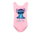 Kids Girls Cartoon Stitch Swimwear Swimming Costume Swimsuit Bikini One Piece Bathing Suit - Pink