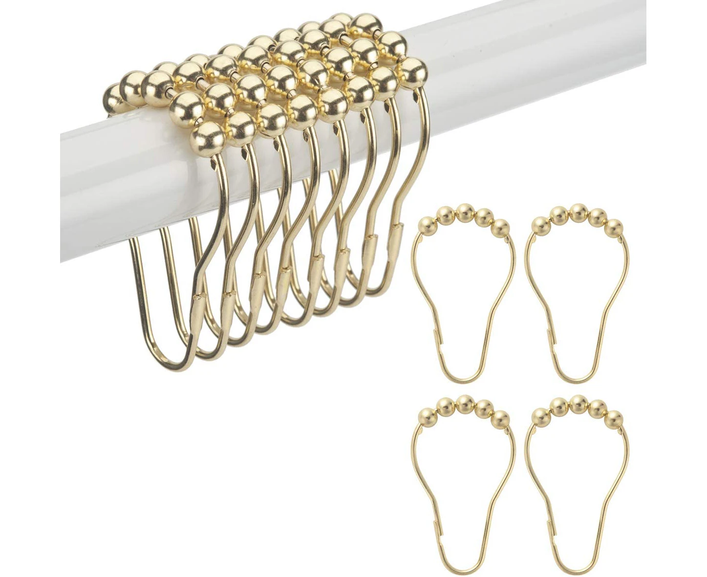 Shower Curtain Hooks Rings, Rust-Resistant Metal Shower Curtain Hooks Rings for Bathroom Shower Rods Curtains - Set of 12-Gold