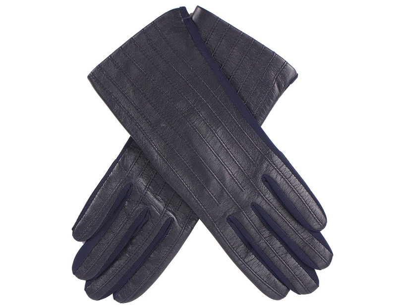 DENTS Women's Olivia Silk Leather & Elastane Gloves - Navy - One Size