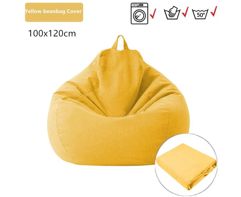 100x120cm Extra Large Bean Bag Chairs Sofa Cover Indoor Lazy Lounger For Kids Adults Yellow