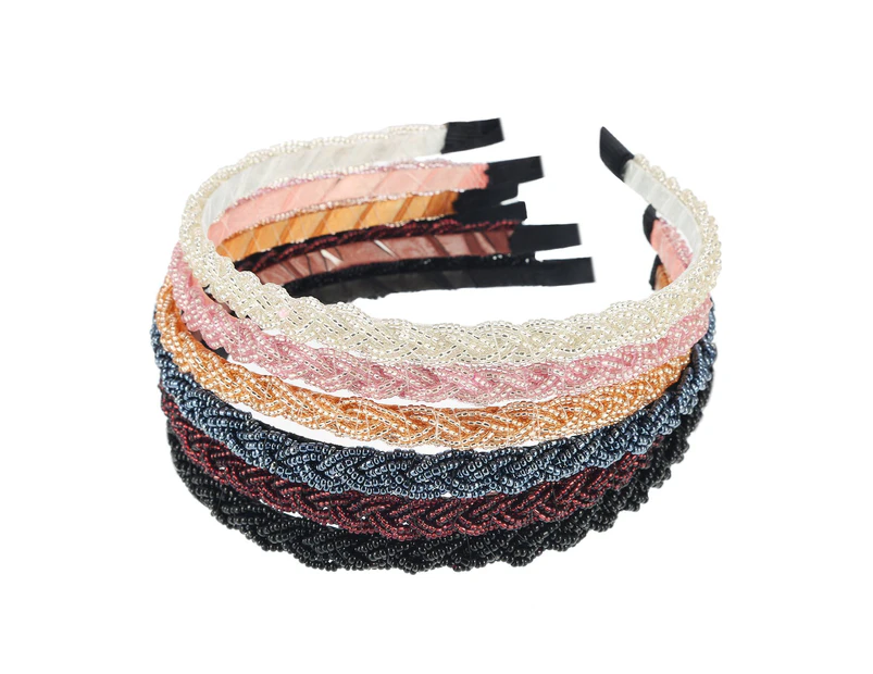 Beaded Headband, 7 Pieces Beaded Hair Hoop Headband Bead Hair Band Women Girls Hair Accessories