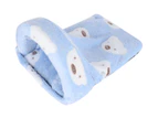 Mini Pet Winter Sleeping Bed Cage Removeable Hamster Guineapigs Warm House Cave(Blue L)