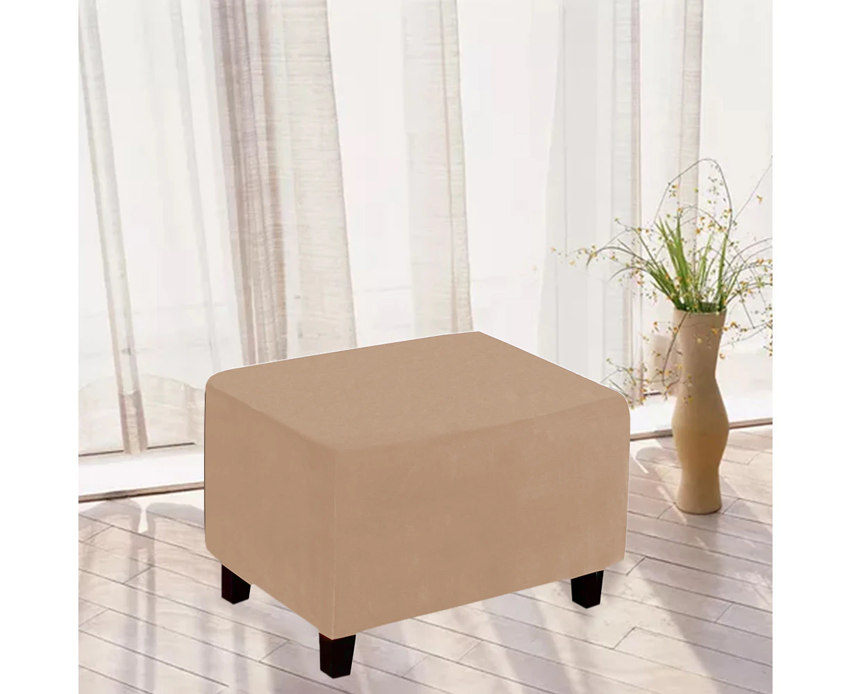 Stretch Rectangular Ottoman Stool Cushion Cover Foot Stool Cover Footrest Slipcover-Camel