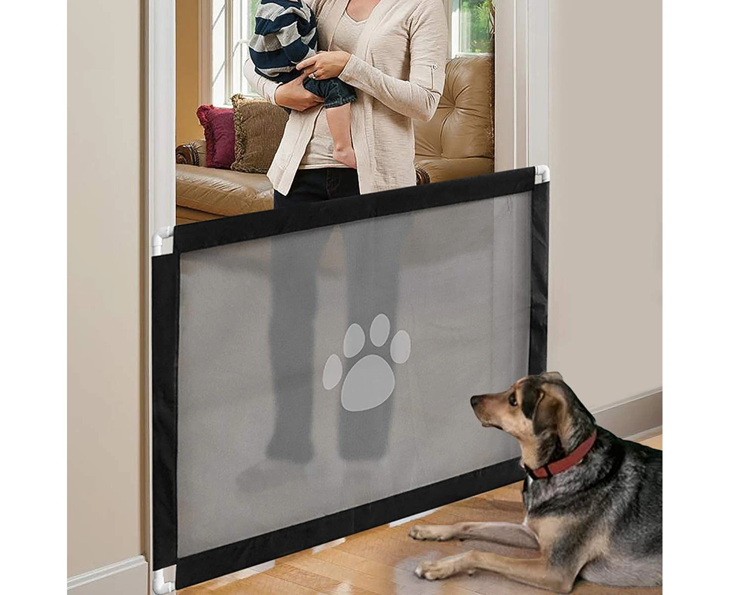 Magic Dog Door, Portable Dog Safety Enclosure, Easy to Install and Locking for Pets Keep Dogs Away from Kitchen / Upstairs