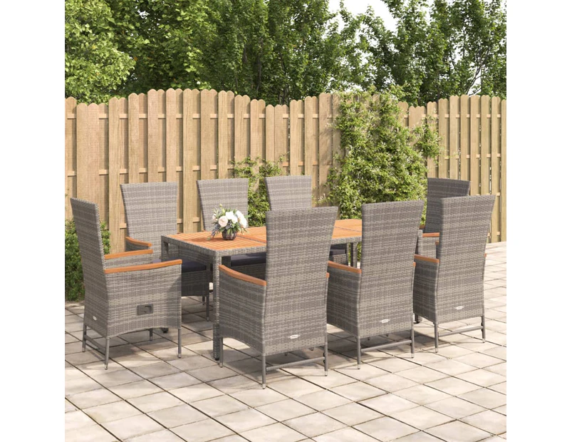 vidaXL 9 Piece Garden Dining Set with Cushions Grey Poly Rattan