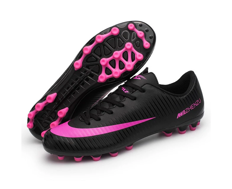 Soccer Shoes Football Boots Outdoor Training Cleats Turf Ankle Comfortable Sport Professional -Black