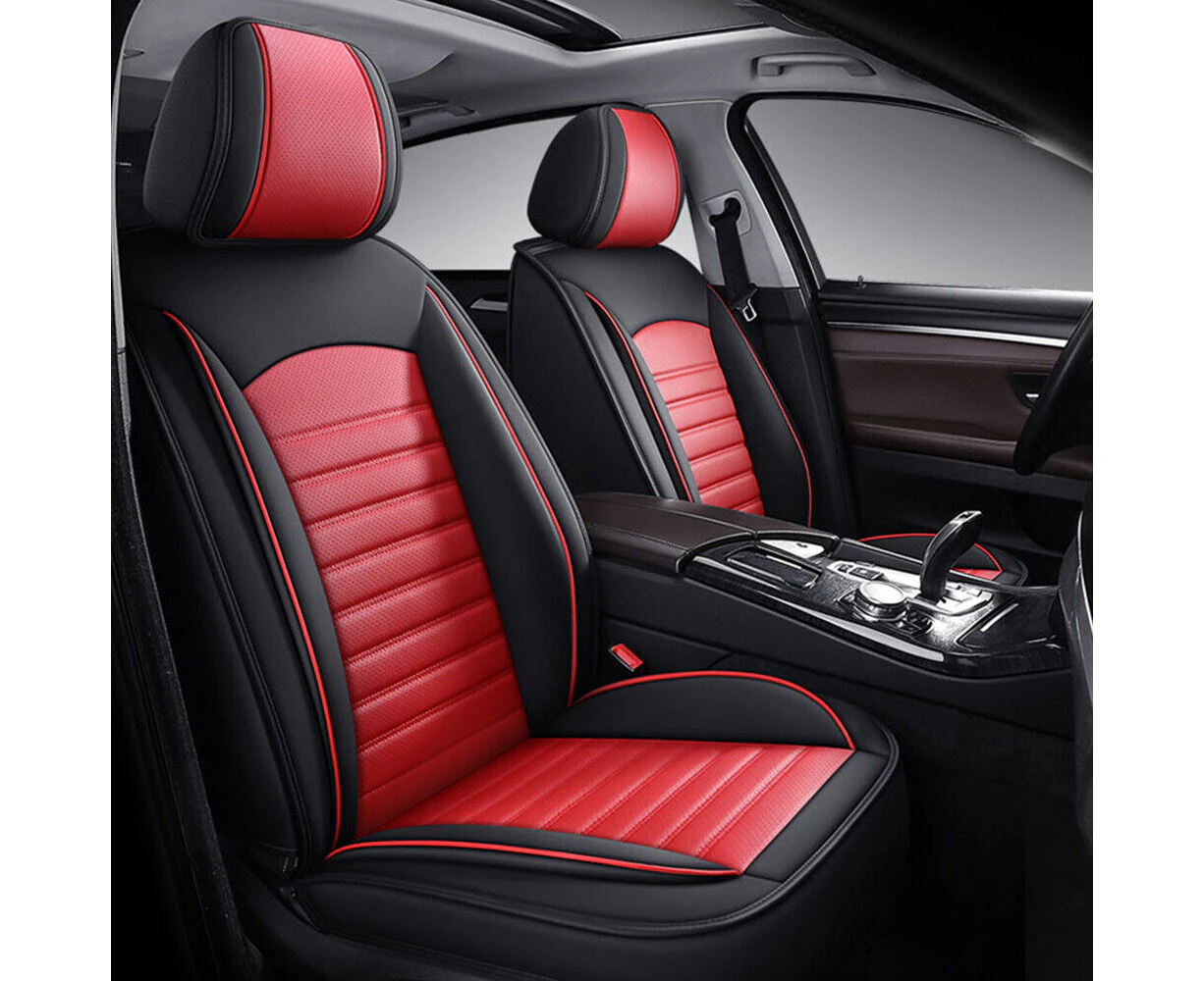 2PCS Front Car Seat Covers for Mazda Leather Cushions Protector Interior Parts Black+Red