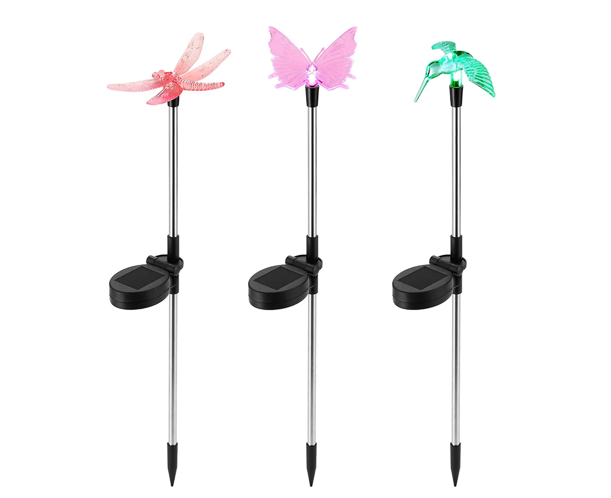 3 Pack Solar Garden Lights Outdoor Decor Butterfly, Hummingbird, Dragonfly Garden Decor