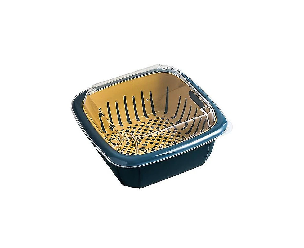 New Multifunction Detachable Double-layer Washing Basket/ Fruit Vegetable Drainblue Andyellow1pcs