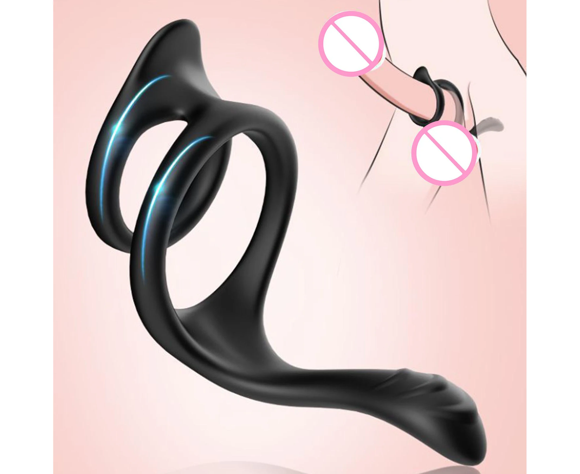 Leiou Silicone Stretchy Long Erection Delay Ejaculation Dual Penis Ring Adult Toy-