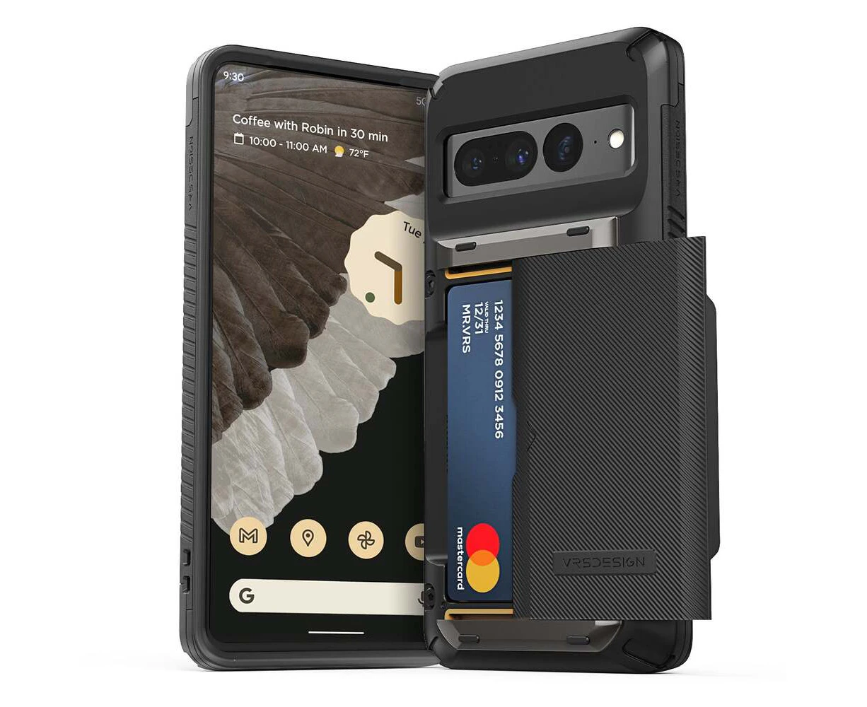 VRS DESIGN Google Pixel 7 Pro Case, Genuine VRS DESIGN Damda Glide Pro Heavy Duty Wallet Cover for Google - Black Groove