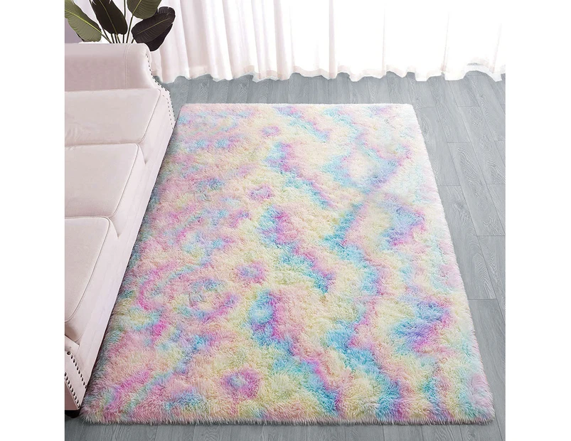 Fluffy Area Rugs, 100cm*160cm Rainbow Carpet, Ultra Soft Indoor Modern Plush Carpets for Living Room Bedroom Kids Room Nursery Home Decor