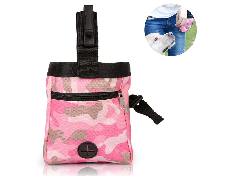 Dog Treat Pouch Training Bag with Clip, Outdoor Training Dog Snack Reward Waist Pocket Pet Feed Training Pouch-Pink