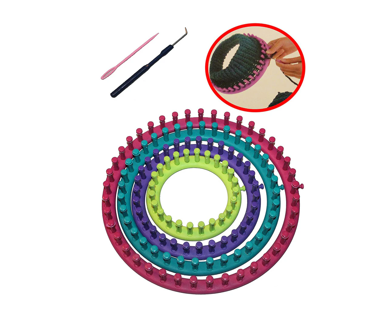 Knitting Ring Knitting Frame Round For Knitting 6 Parts Diameter 13Cm, 18Cm, 23Cm, 28Cm. Different Colors