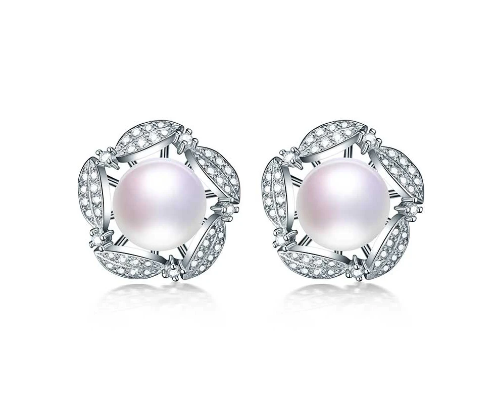 HENGSHENG Fine Jewelry Natural Freshwater Pearl Stud Earrings Pearls and Double Ball Pearl Earrings, 925 Silver Women's Earrings