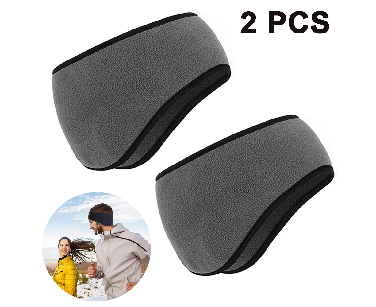 2pcs Winter Fleece Headband Ear Warmer, Lightweight Warm Cozy Ear Muffs with Full Cover, Stretch To Size Non-Bulky Snug, Dark gray