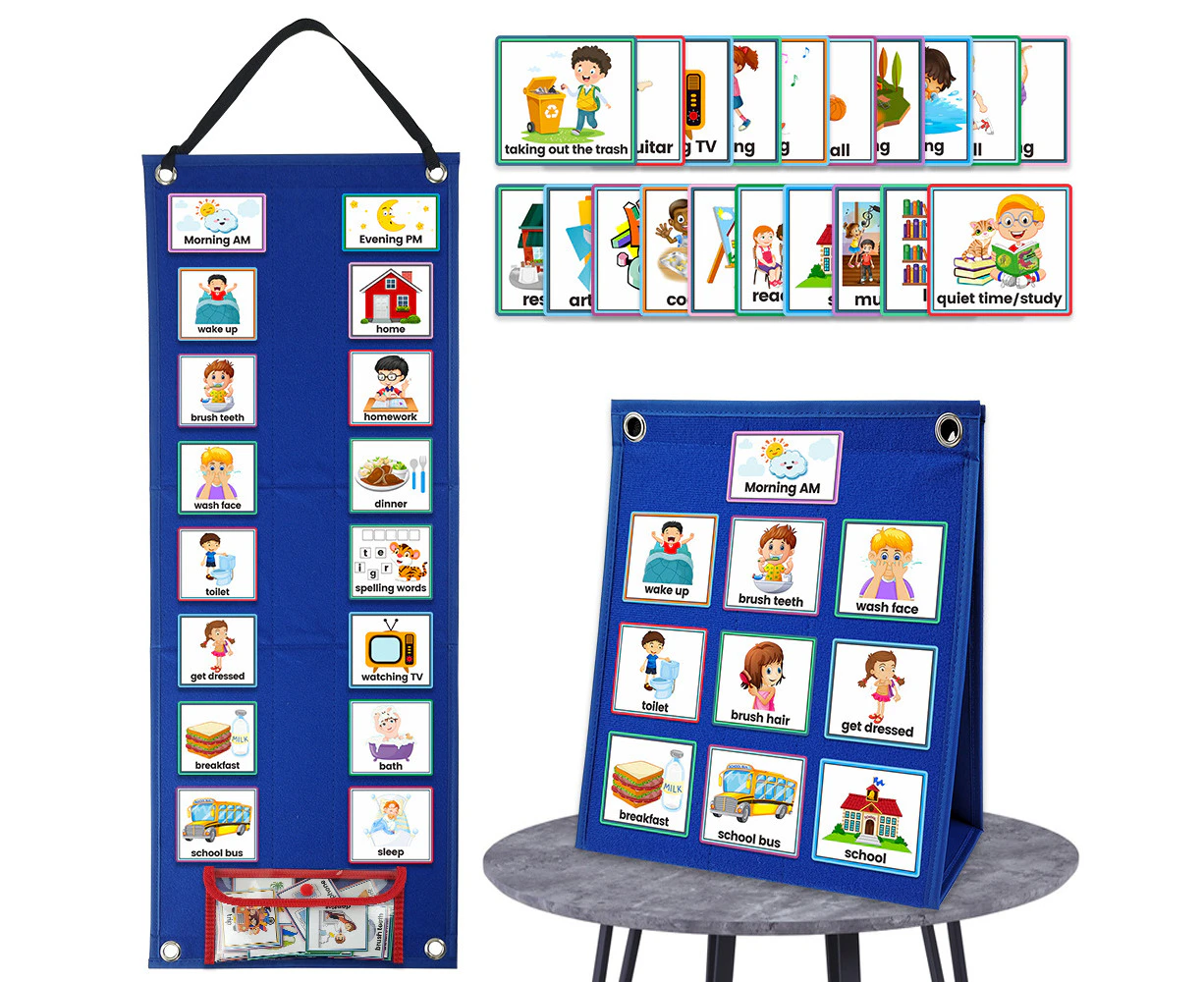 2 in 1 Routine Chart Kid Visual Schedule Calendar Chart Kids Visual Behavioral Tool