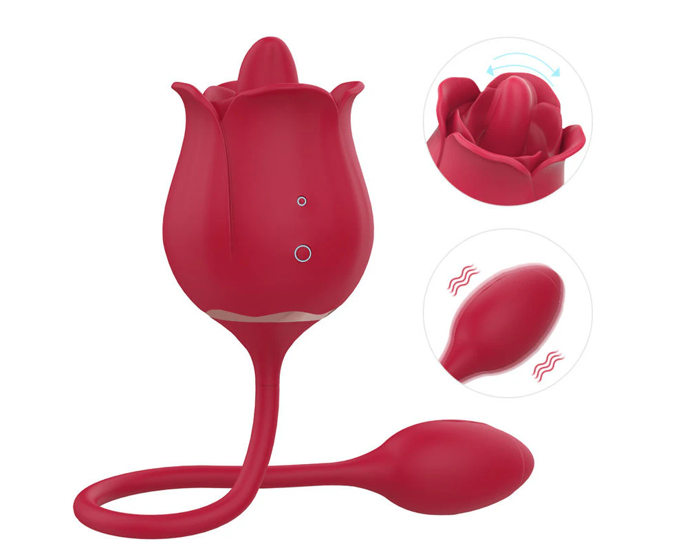 Handy 2 in 1 Rosebud Vibrator for Woman G-Spot Nipple Clictorals Stimulator S3612-RoseRed