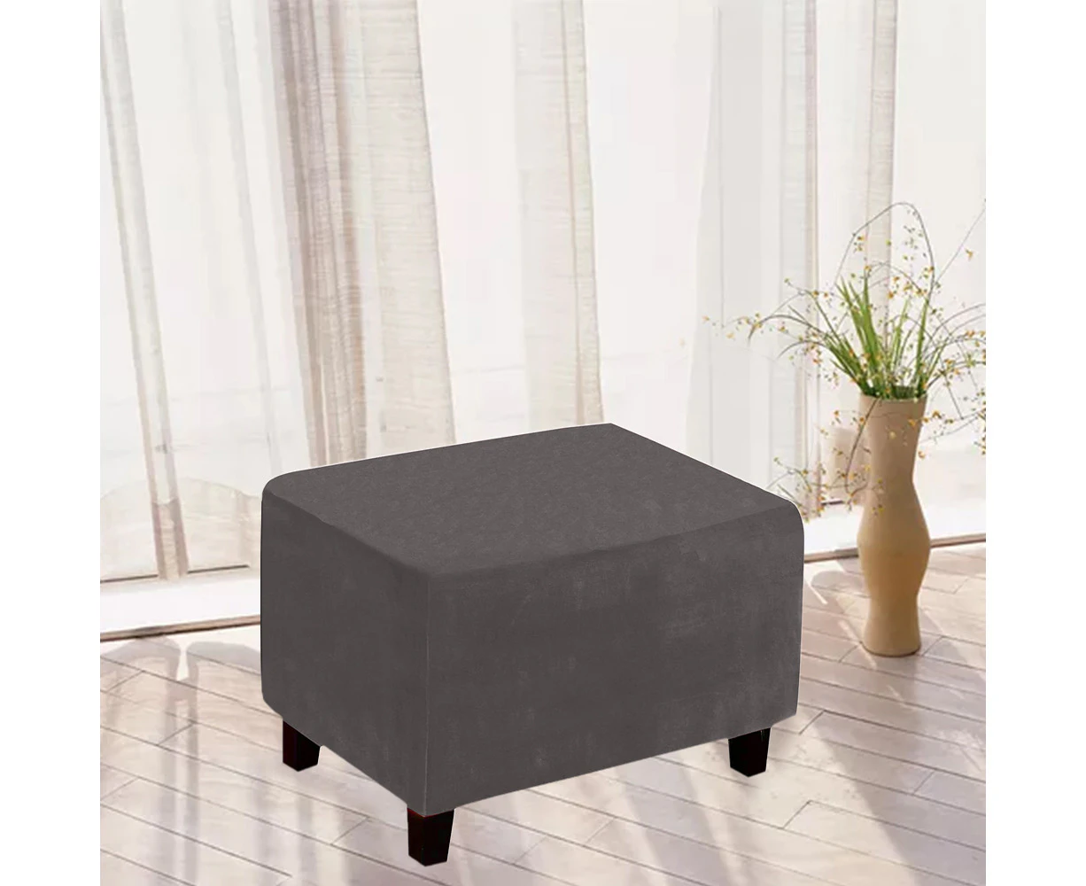 Stretch Rectangular Ottoman Stool Cushion Cover Foot Stool Cover Footrest Slipcover-Grey