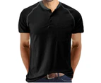 Men's Short Sleeve Henley Shirts Casual Button Down Shirts for Men with Chest Pocket All-match Cotton T-shirts Undershirts - Black